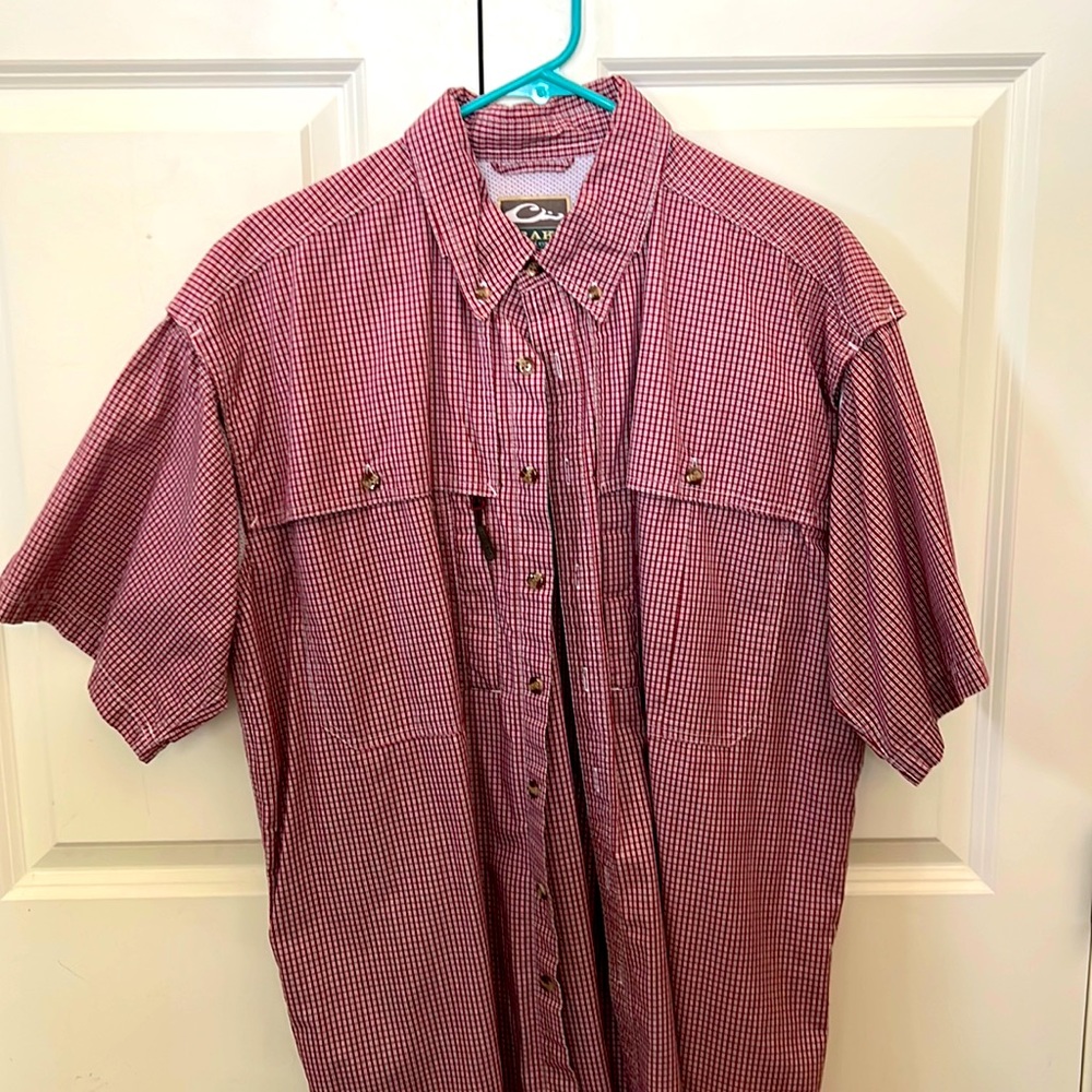 Drake Clothing Company Maroon/White Short Sleeve Button Up Shirt Men's Size M